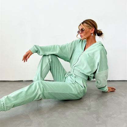 Damen Fleece-Jogginganzug Elastisch Reißverschluss