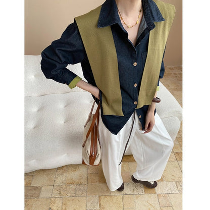 Damen Bluse Klassisch Pullover-Einsatz Norvielle