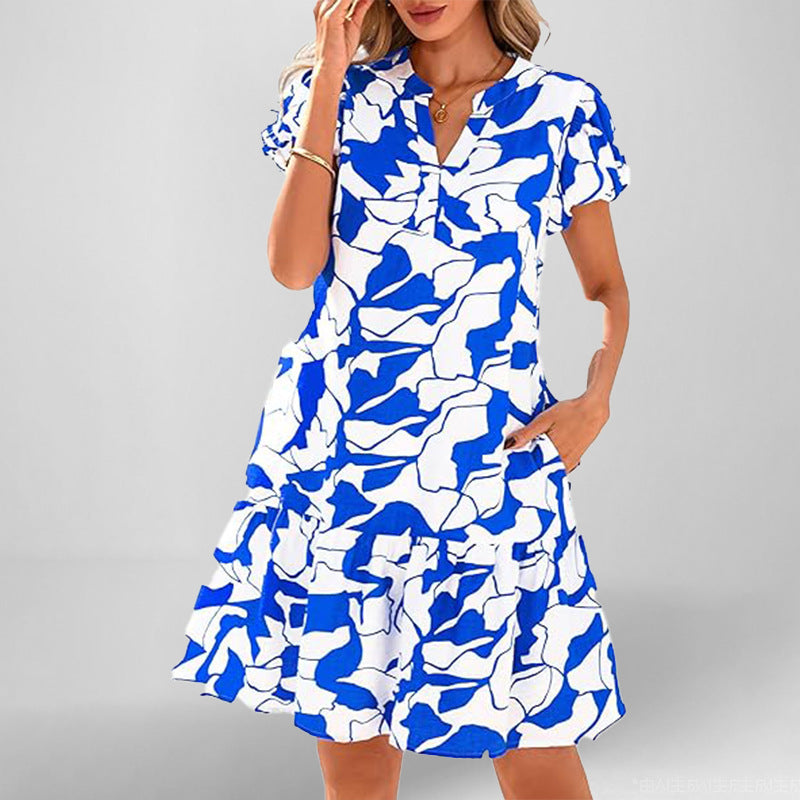Damen Kurzarm Kleid Fließend Rüschensaum Norvielle