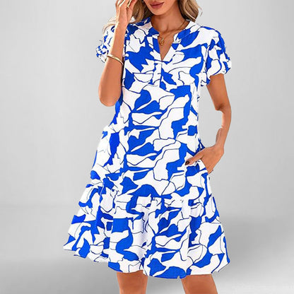 Damen Kurzarm Kleid Fließend Rüschensaum Norvielle