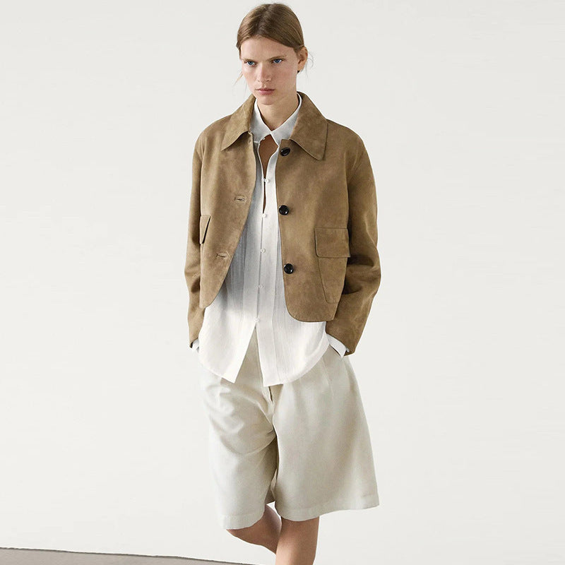 Damen Kurzjacke mit Brusttaschen und Knöpfen Norvielle