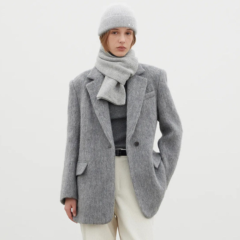 Damen Wollblazer Moderner Schnitt Kuschelig Anthrazit