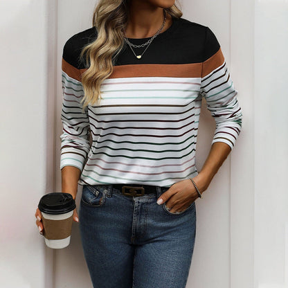 Damen Langarmshirt Streifenmuster Baumwolle Weiß/