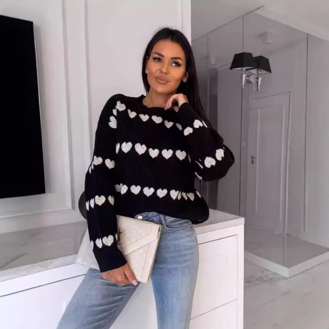 Damen Kuschelpullover Weiches Strick Herzmuster Norvielle