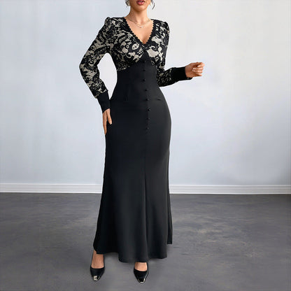 Damen Maxikleid Spitze Tailliert Norvielle