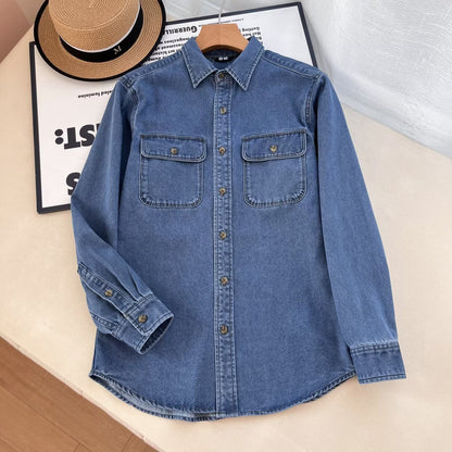 Damen Denim-Hemdbluse Lässig mit Brusttaschen