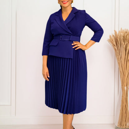 Damen Blazer-Kleid mit Taillengürtel und Plissee Optik
