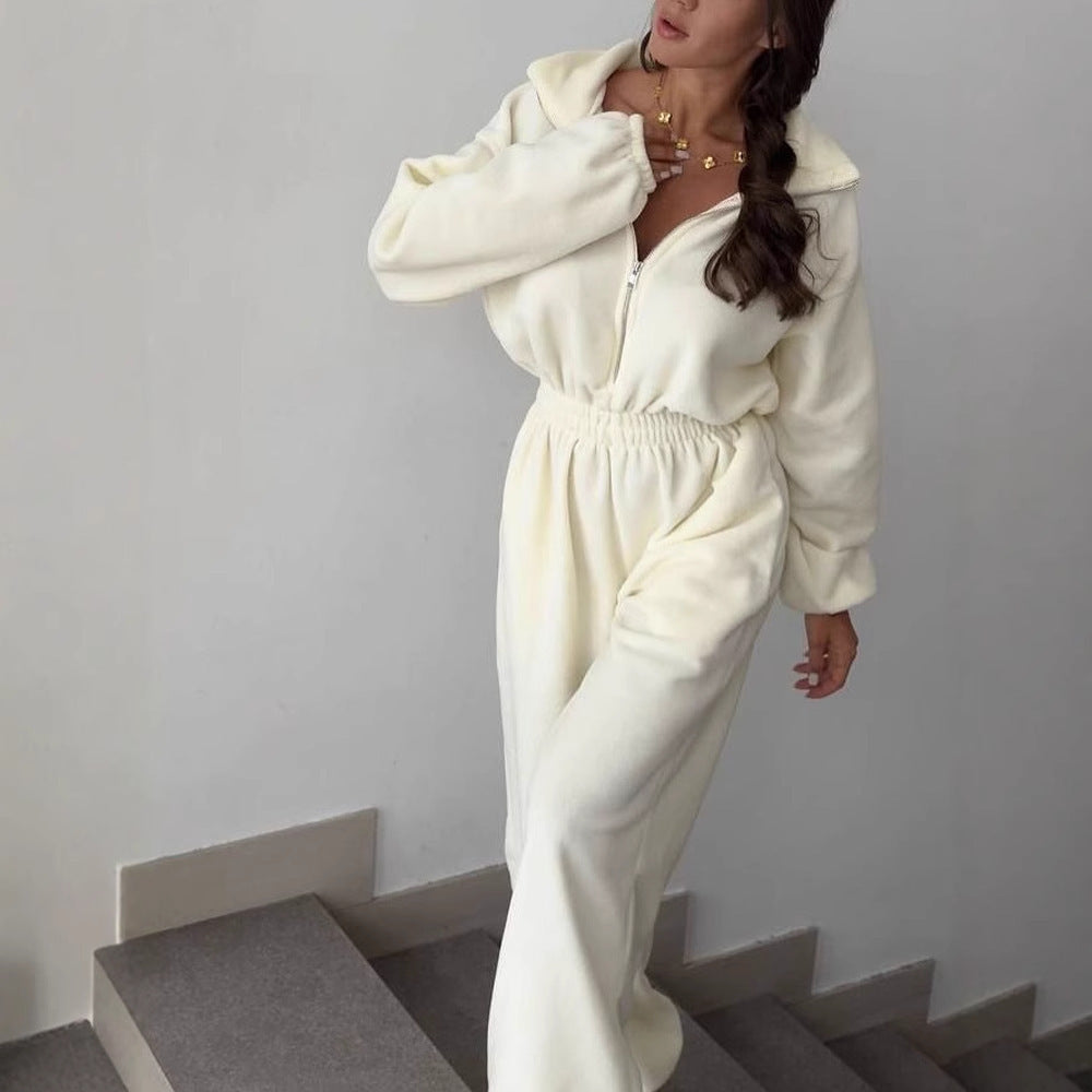 Damen Fleece-Overall Reißverschluss Elastischer Bund