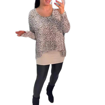 Damen Oberteil Leichter Stoff Animalisches Muster Beige