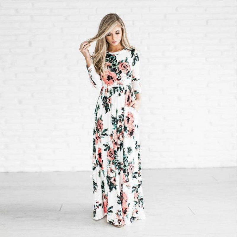 Damen Maxikleid mit Blumenmuster Langrock Fließend
