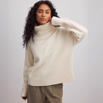 Damen Rollkragenpullover Feines Strickmaterial Beige