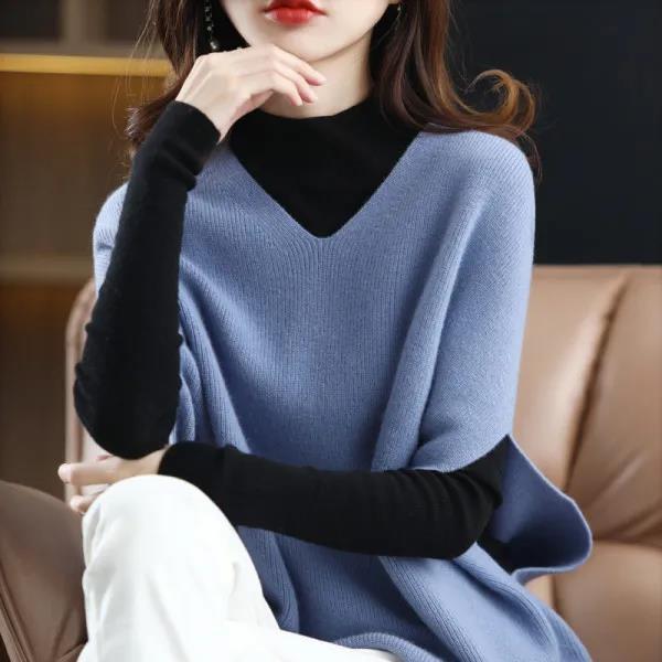 Damen Strickponcho V-Ausschnitt Norvielle
