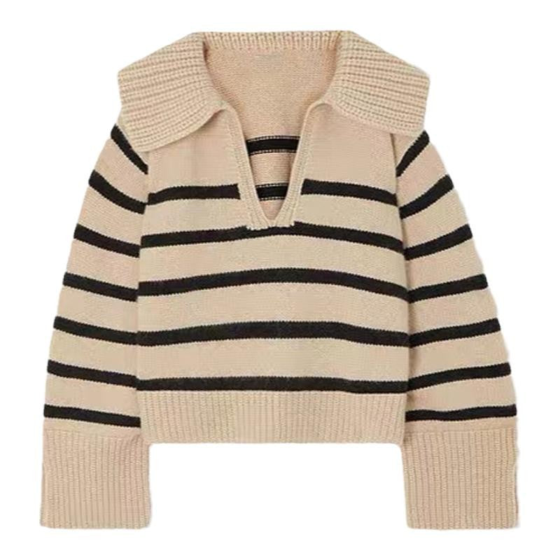 Damen Strickpullover V-Ausschnitt Übergroßer Kragen Norvielle