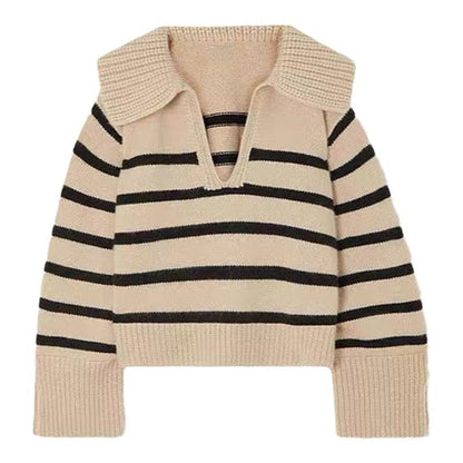 Damen Strickpullover V-Ausschnitt Übergroßer Kragen Norvielle