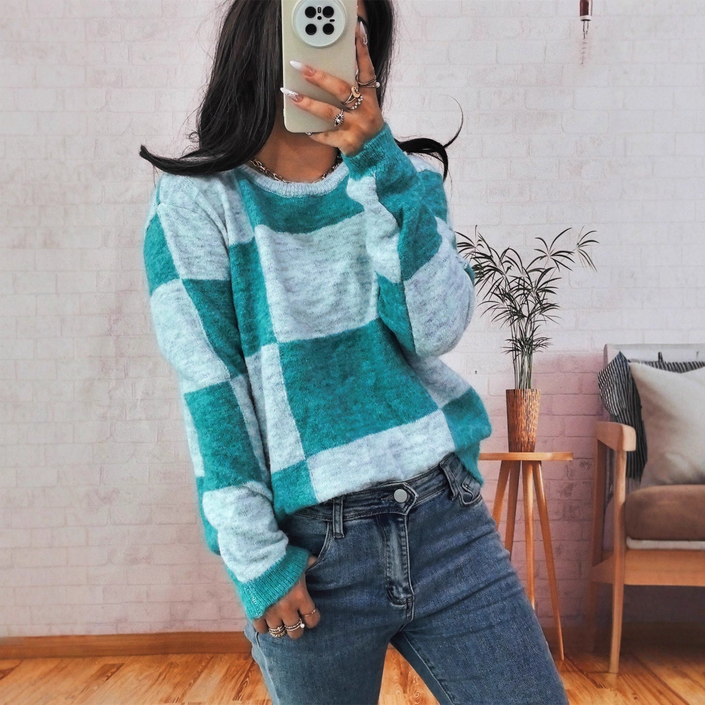 Damen Pullover Karomuster Modern Norvielle