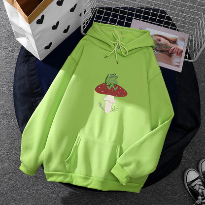 Damen Hoodie Frosch Motiv Baumwolle Grün
