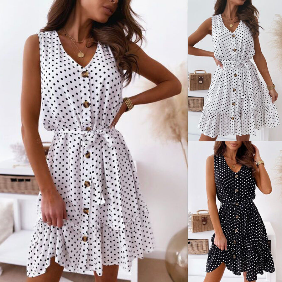 Damen Knielanges Sommerkleid mit Knopfverschluss und Taillengürtel - Norvielle