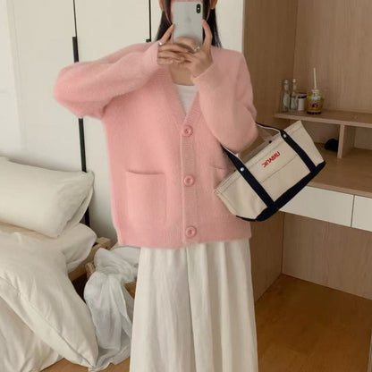 Damen Flauschiger Cardigan mit Knöpfen und Taschen Norvielle