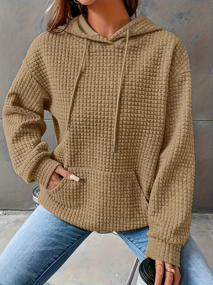 Damen Kapuzenpullover Strukturiertes Waffelmuster Mit Taschen