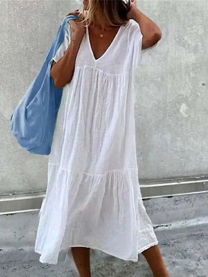 Damen Sommerkleid V-Ausschnitt Voluminöser Rock Norvielle