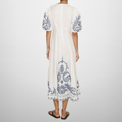 Damen Midikleid Voluminöse Ärmel Stickmuster Norvielle
