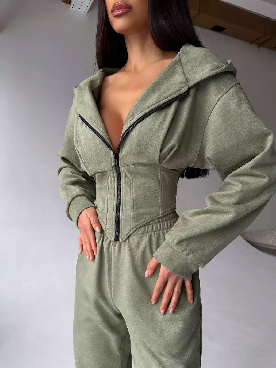 Damen Jumpsuit Tailliert Sportliche Kapuze Norvielle