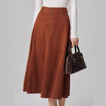 Damen A-Linie Rock Midi Elegant Knöpfe