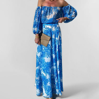 Damen Maxikleid Off-Shoulder Floralmuster Weiter Rock