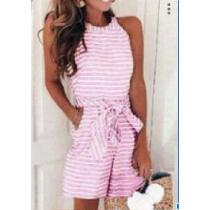 Damen Jumpsuit mit Bindegürtel Gestreift