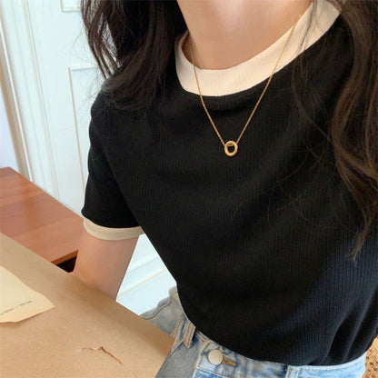 Damen Kurzarmshirt mit Kontrastkragen Lässiger Schnitt Norvielle