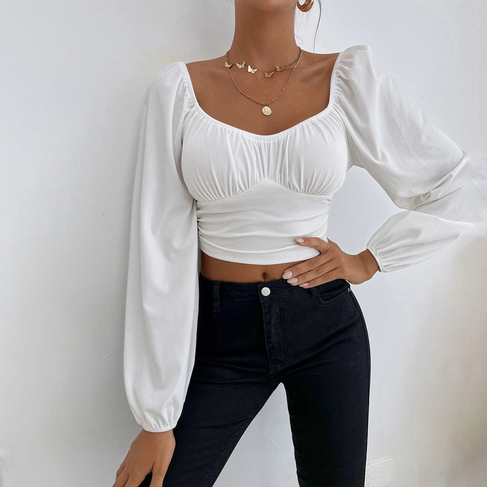 Damen Cropped Oberteil Puffärmel Figurbetonter Stil - Norvielle