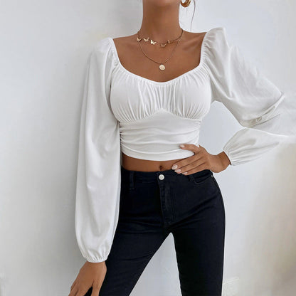 Damen Cropped Oberteil Puffärmel Figurbetonter Stil - Norvielle