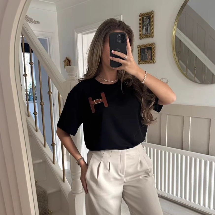 Damen T-Shirt Lässiger Schnitt Baumwolle Weiß