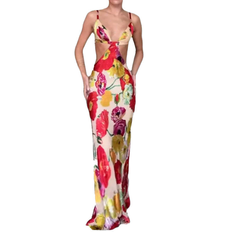 Damen Maxikleid Floralmuster Cut-Out-Design Norvielle
