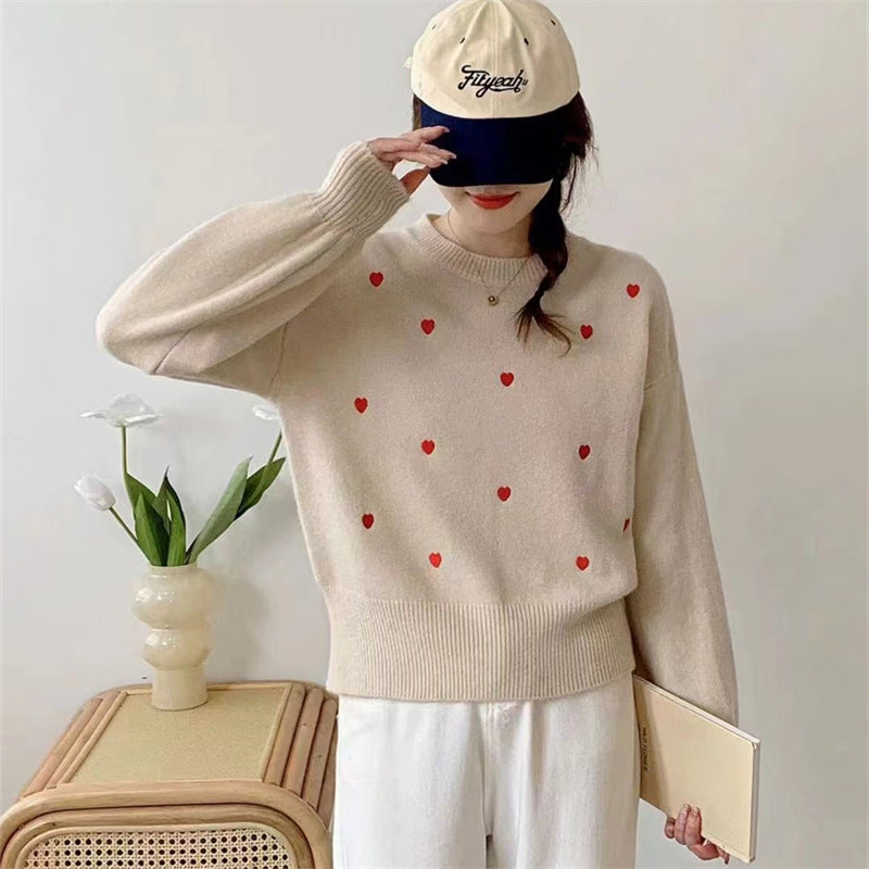 Damen Pullover Herz-Motiv Lässiger Schnitt Norvielle