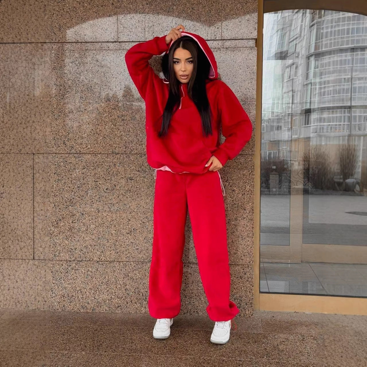 Damen Fleece-Jogginganzug Hochkragen Kordelzug Norvielle