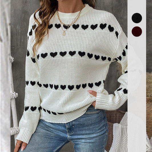 Damen Strickpullover Herzmotiv Lässiger Schnitt - Norvielle