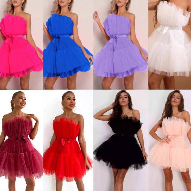 Damen Mini-Kleid Asymmetrisch Rüschen Norvielle - Norvielle