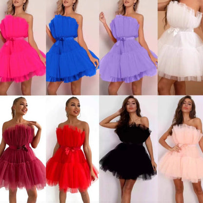 Damen Mini-Kleid Asymmetrisch Rüschen Norvielle - Norvielle