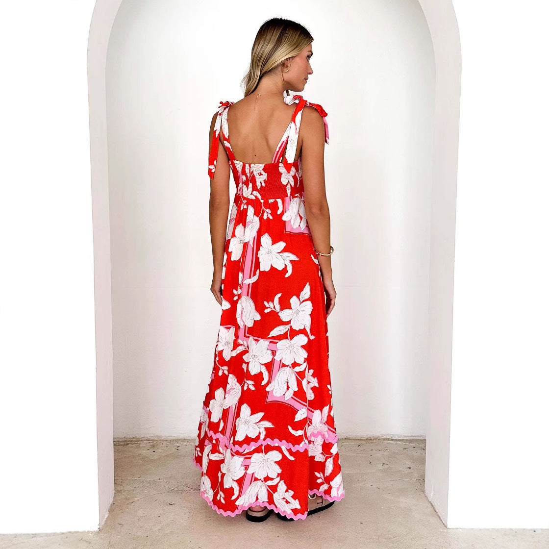 Damen Maxikleid Trägerdesign Druck Norvielle
