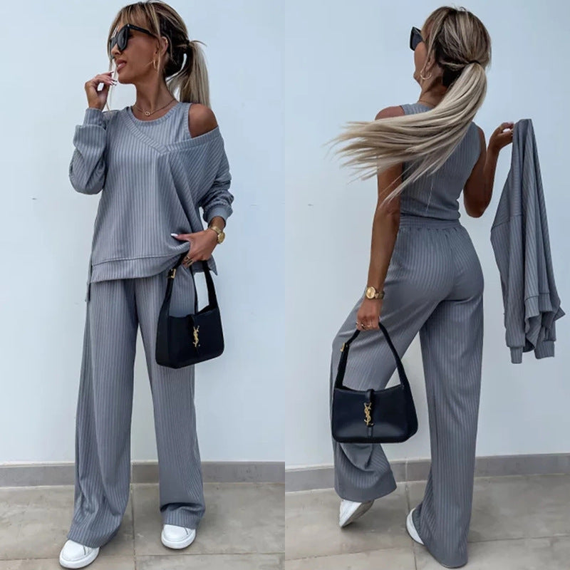 Damen Lounge-Set Schulterfreies Oberteil Weite Hose Norvielle