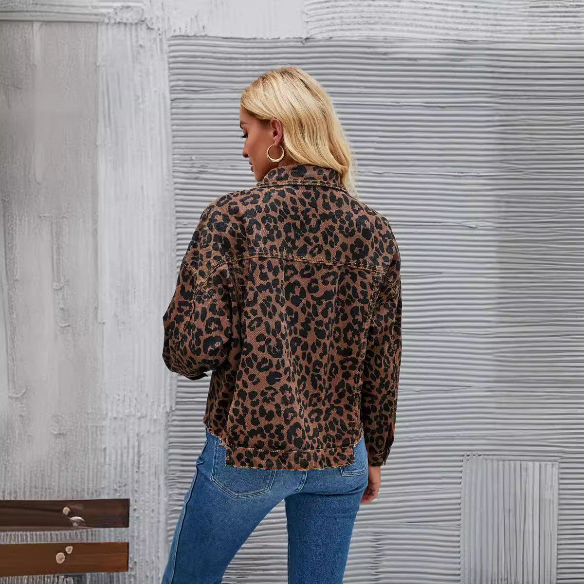 Damen Jeansjacke Leopardenmuster