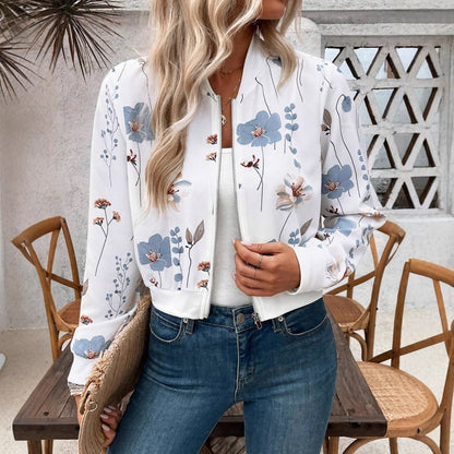 Damen Bomberjacke Floralmuster Elastisch