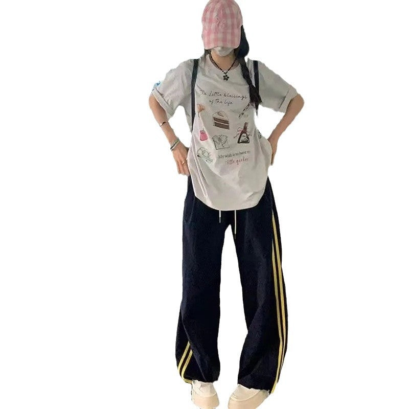 Damen Sportsporthose Elastisch Mit Seitlichen Streifen