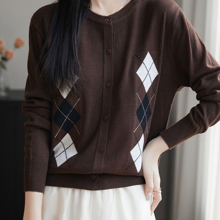 Damen Strickjacke Rautenmuster Norvielle