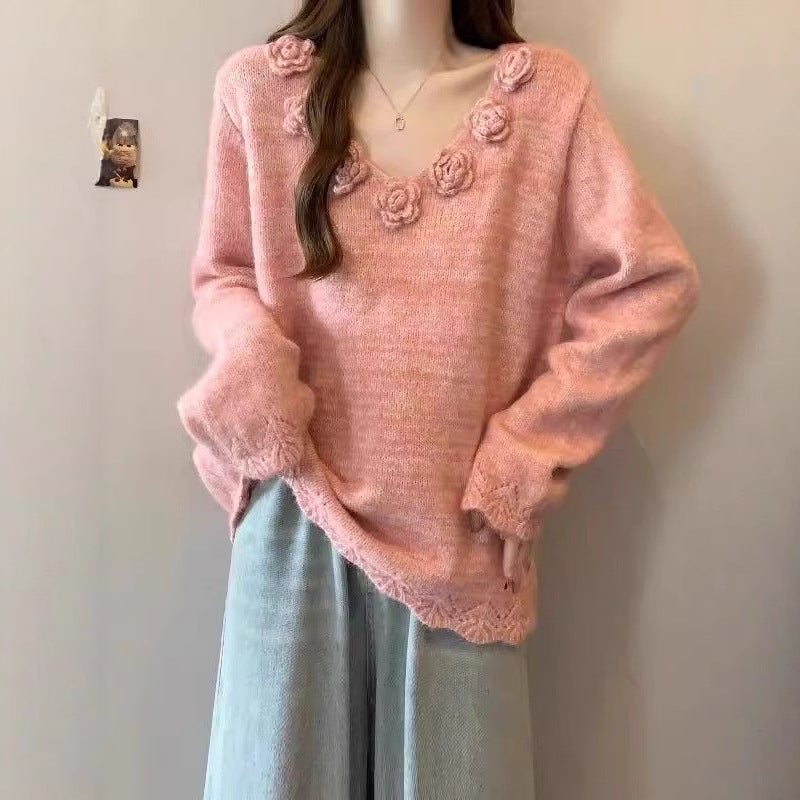 Damen Großer Strickpullover Floral Norvielle