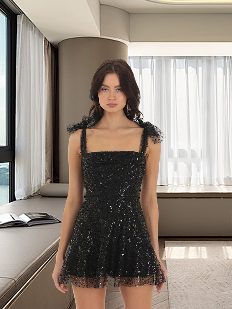 Damen Minikleid Glitzernd Dekorative Träger