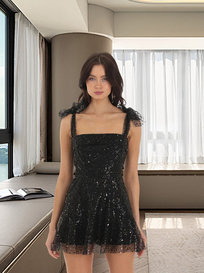 Damen Minikleid Glitzernd Dekorative Träger