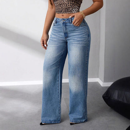 Damen High-Waist Jeans Weit Vintage-Stil