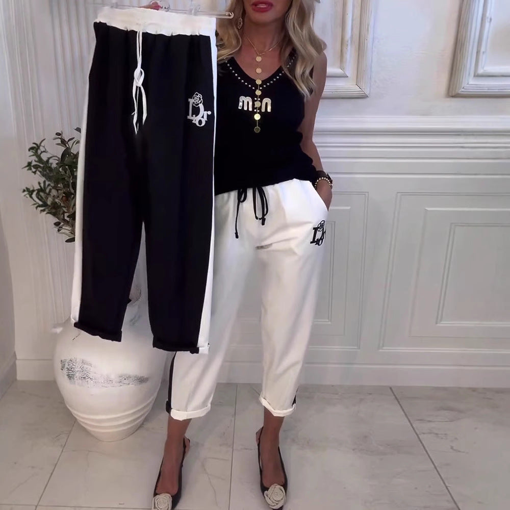 Damen Freizeithose Elastischer Bund Kontrastdesign